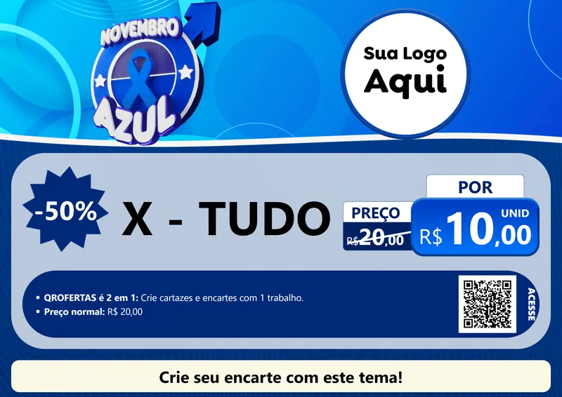 Modelo de Cartaz para Cartaz A4 Horizontal com o tema Novembro Azul para Hamburgueria