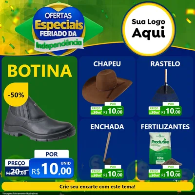 Modelo de Rede Social para Feed Facebook com o tema Ofertas Especiais Feriado da Independência para Agropecuária