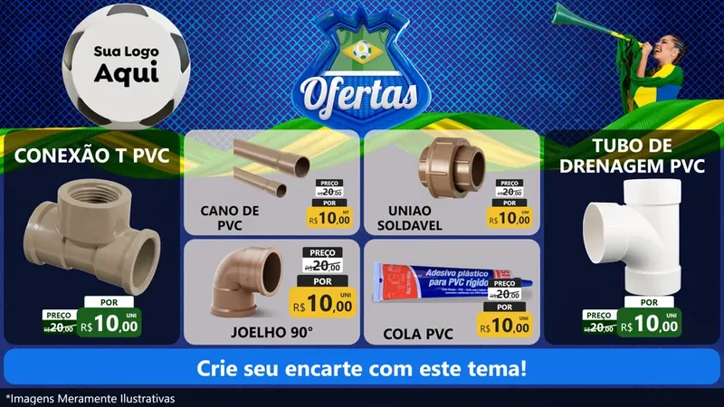Modelo de TV para TV Horizontal com o tema Ofertas (Futebol) para Tubos e conexões