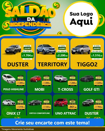 Modelo de Rede Social para Feed Instagram com o tema Saldão da Indepêndencia para Concessionaria de Carros