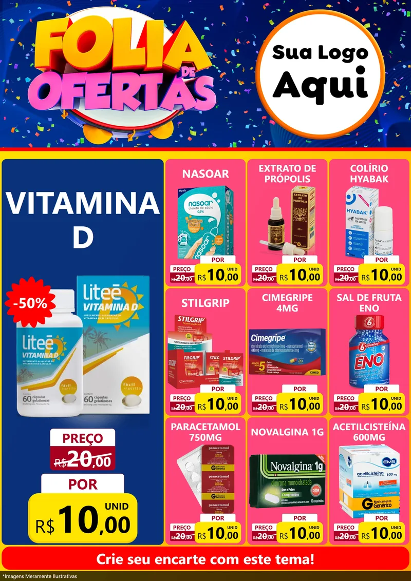 Modelo de Encarte para Encarte A4 Vertical com o tema Folia de Ofertas para Farmácia