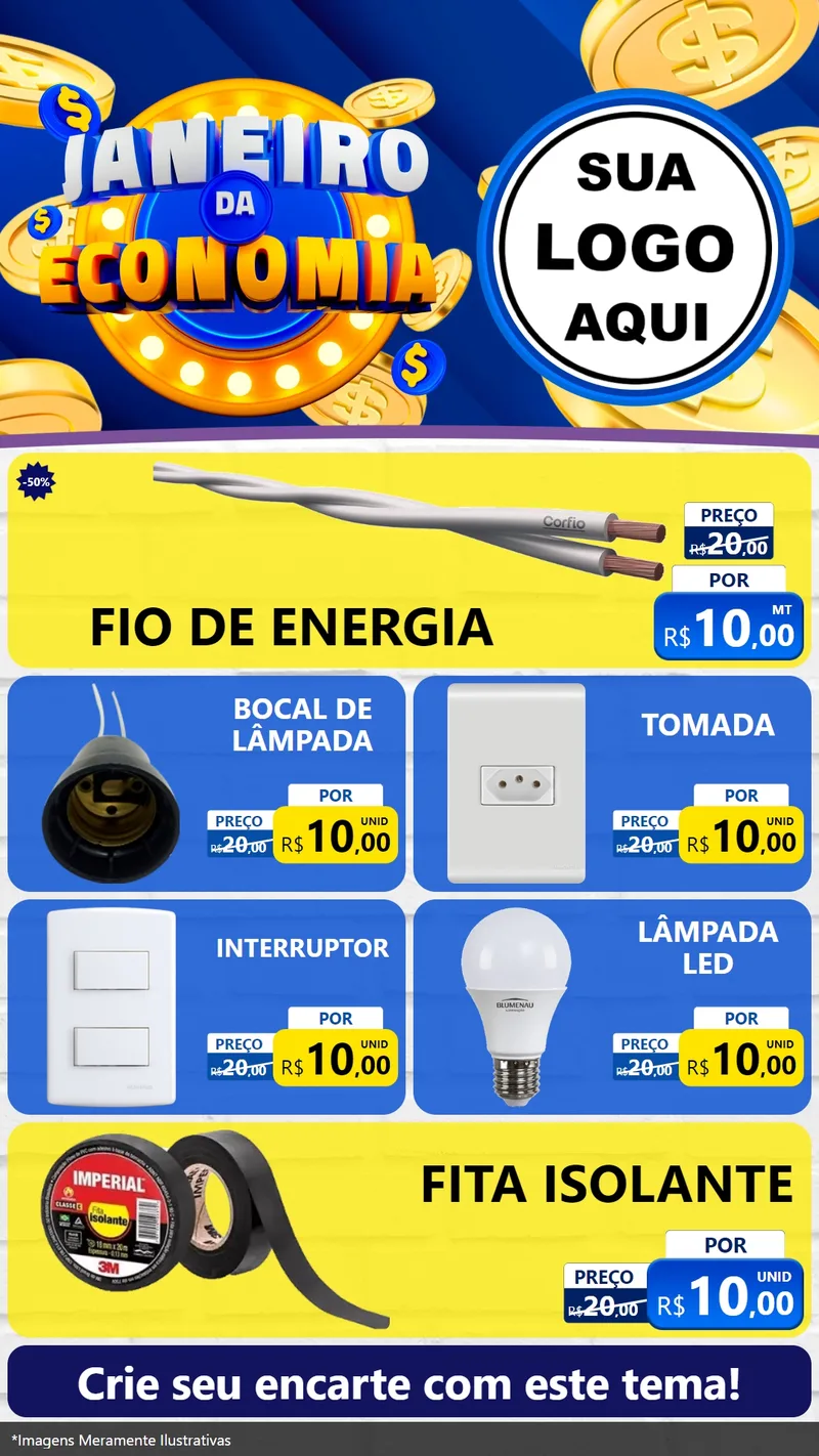 Modelo de TV para TV Vertical com o tema Janeiro da Economia para Materiais Elétricos