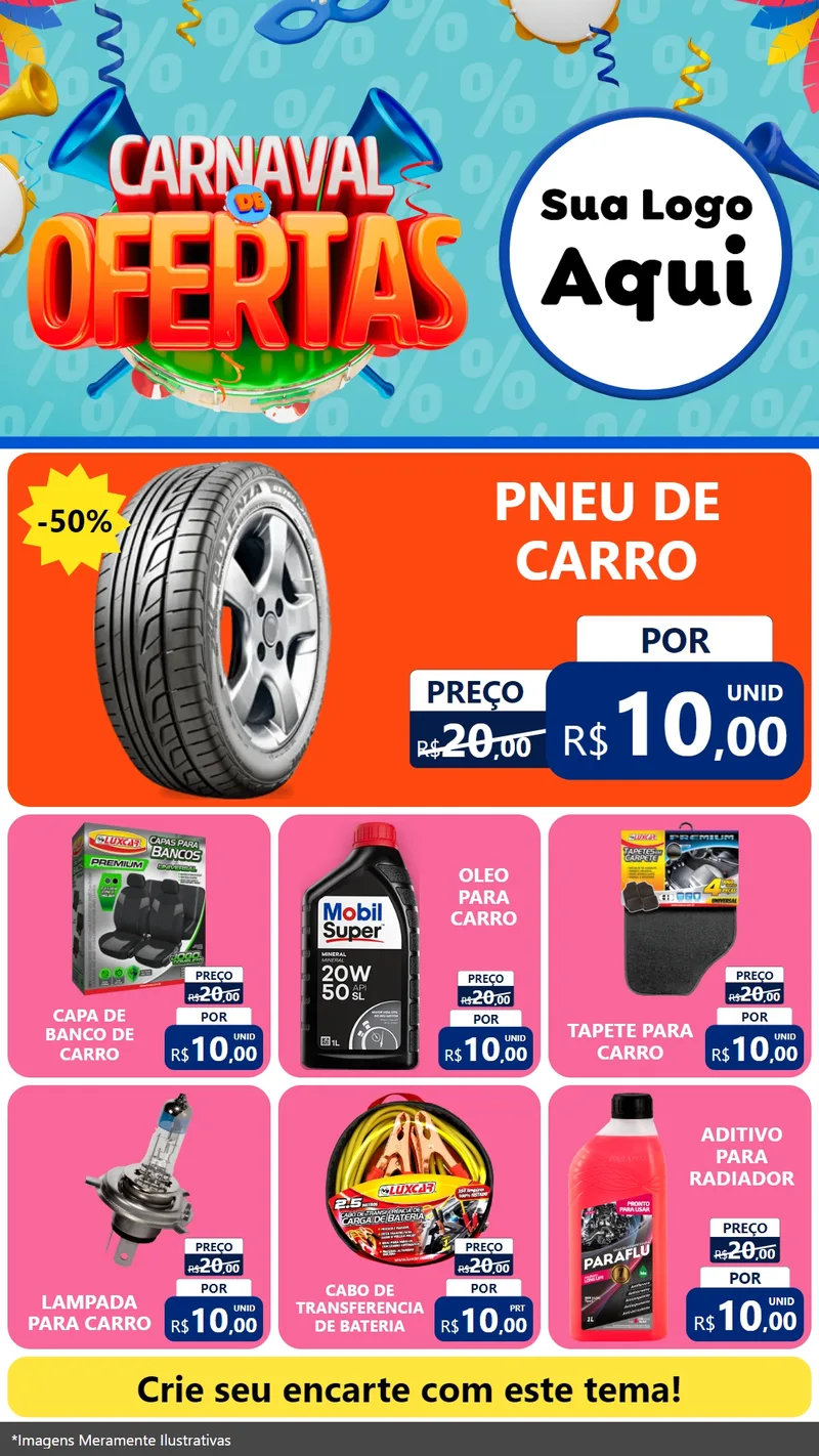 Modelo de Rede Social para Stories com o tema Carnaval de Ofertas para Auto peças