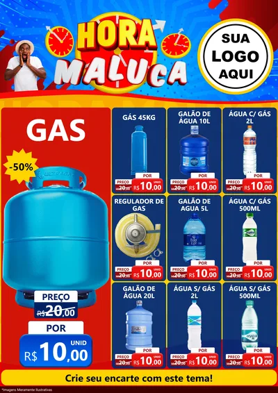 Modelo de Encarte para Encarte A4 Vertical com o tema Hora Maluca para Água e gás