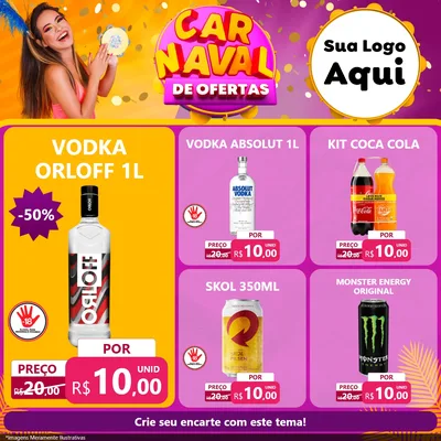 Modelo de Rede Social para Feed Facebook com o tema Carnaval de Ofertas para Distribuidora de bebidas