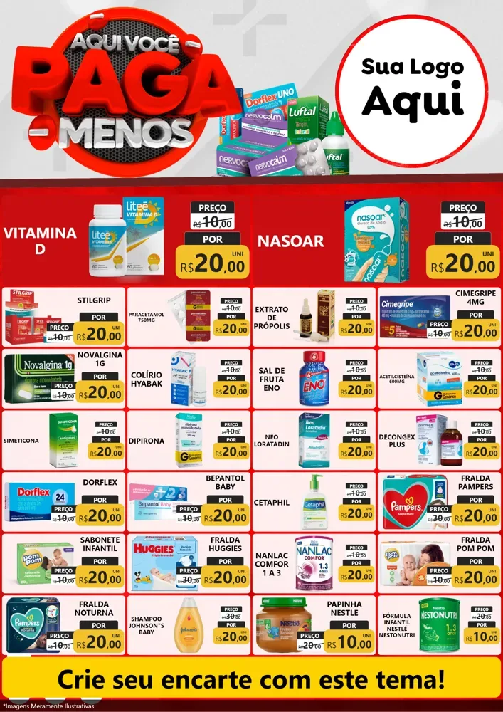 Modelo de Encarte para Encarte A4 Vertical com o tema Aqui você paga menos para Farmácia