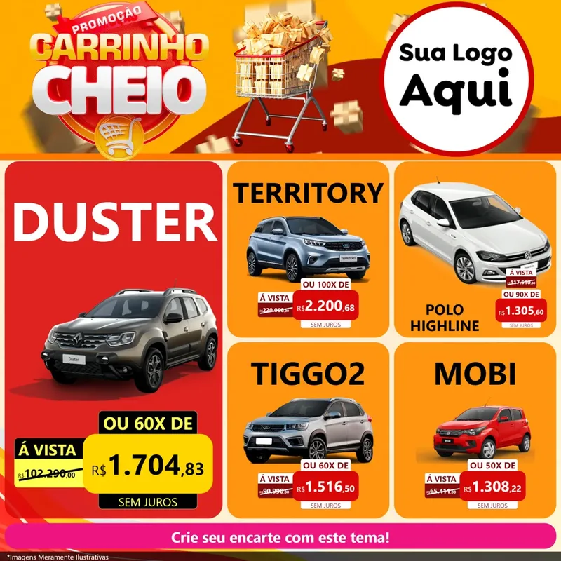 Modelo de Rede Social para Feed Facebook com o tema Promoção carrinho cheio para Concessionaria de Carros