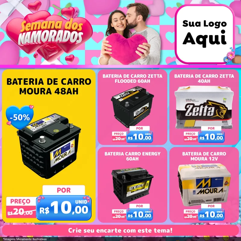 Modelo de Rede Social para Feed Facebook com o tema Semana dos Namorados para Baterias Elétricas