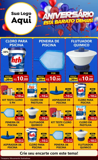 Modelo de Encarte para Encarte Grande com o tema Aniversário para Produtos para Piscina