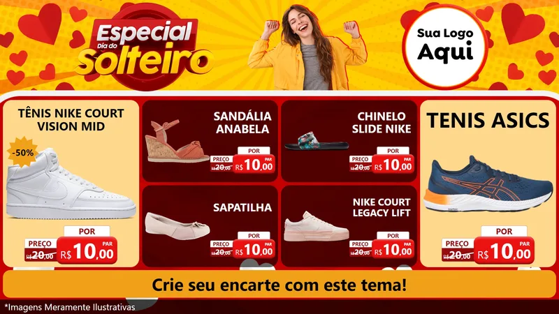 Modelo de TV para TV Horizontal com o tema Especial Dia do Solteiro para Calçados