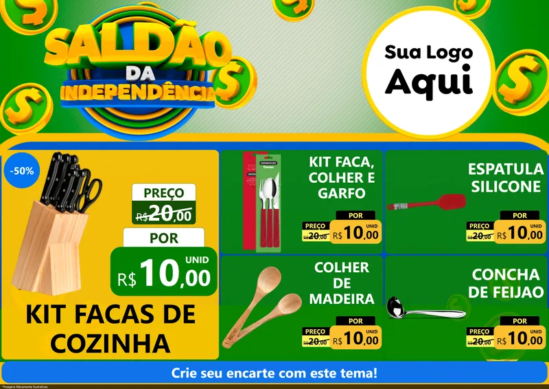 Modelo de Encarte para Encarte A4 Horizontal com o tema Saldão da Indepêndencia para Utilidades Domésticas