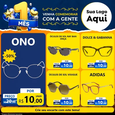 Modelo de Rede Social para Feed Facebook com o tema Um Mês de Aniversário para Óticas