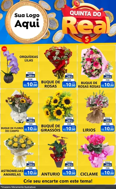 Modelo de Encarte para Encarte Grande com o tema Quinta do Real para Floricultura e jardim