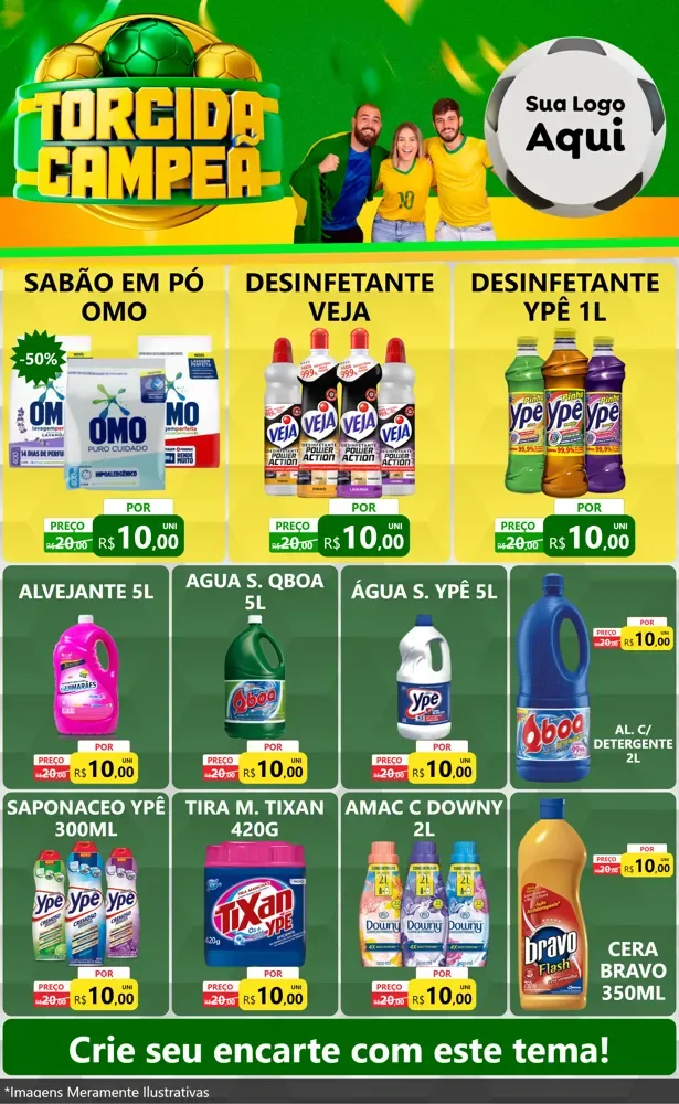 Modelo de Encarte para Encarte Grande com o tema Torcida Campeã - Copa para Produtos de Limpeza