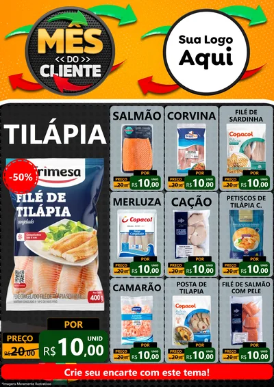Modelo de Encarte para Encarte A4 Vertical com o tema Mês do Cliente para Peixaria