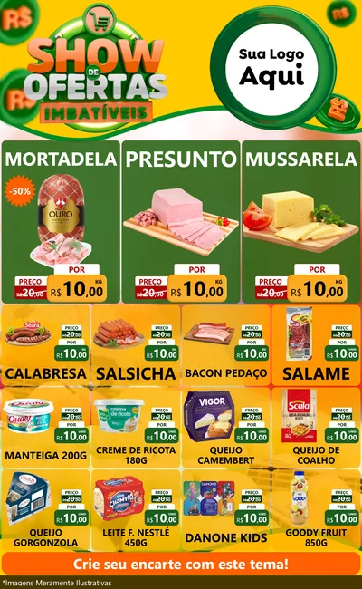 Modelo de Encarte para Encarte Grande com o tema Show de Ofertas Imbatíveis para Frios e Laticínios