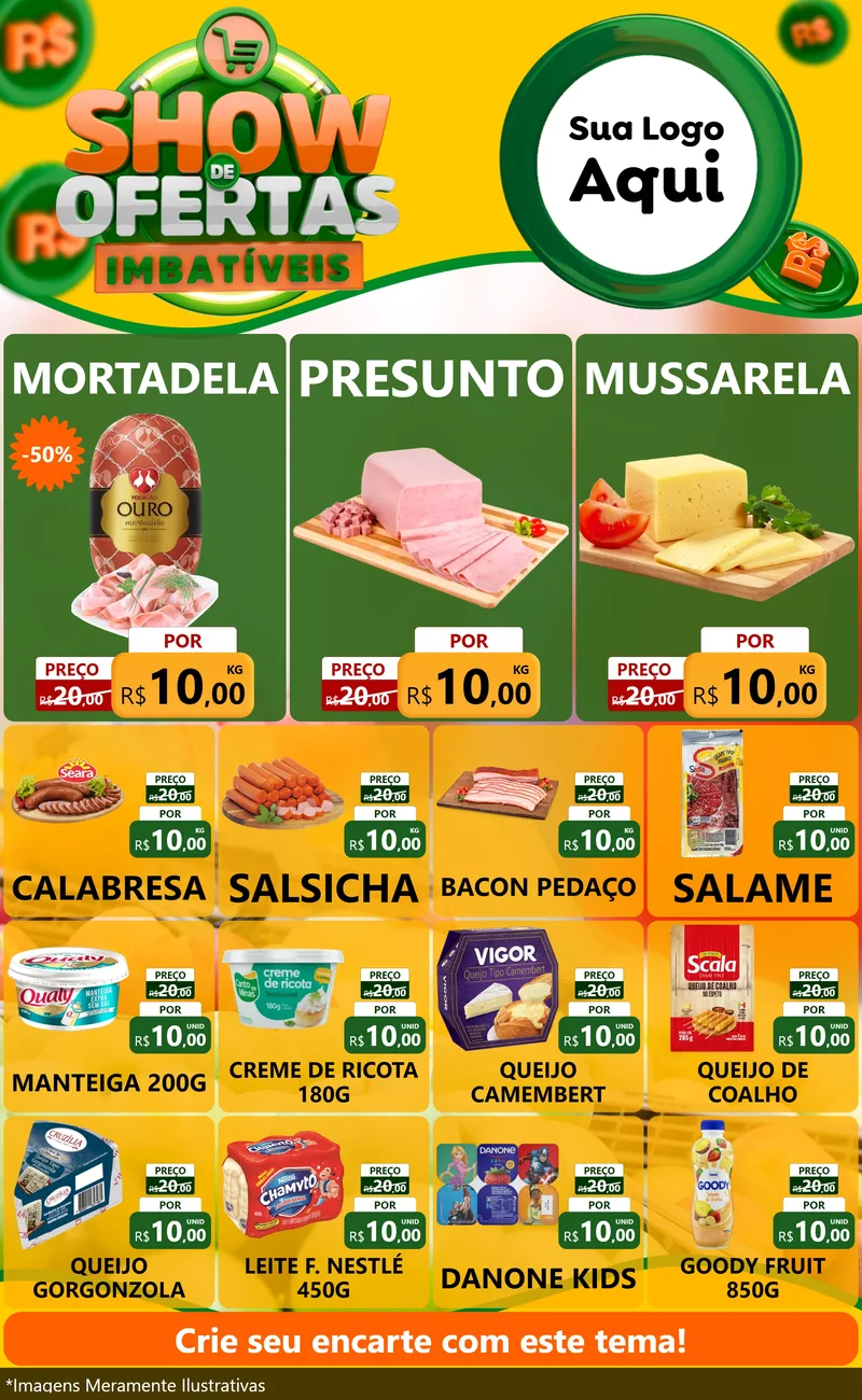 Modelo de Encarte para Encarte Grande com o tema Show de Ofertas Imbatíveis para Frios e Laticínios