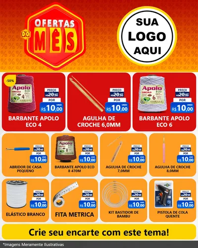 Modelo de Rede Social para Feed Instagram com o tema Ofertas do Mês para Armarinho e Aviamentos