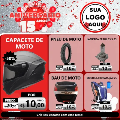 Modelo de Rede Social para Feed Facebook com o tema Promoção de Aniversário - 15 Anos para Moto peças