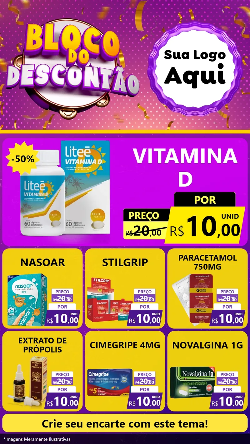 Modelo de Rede Social para Stories com o tema Bloco do Descontão para Farmácia