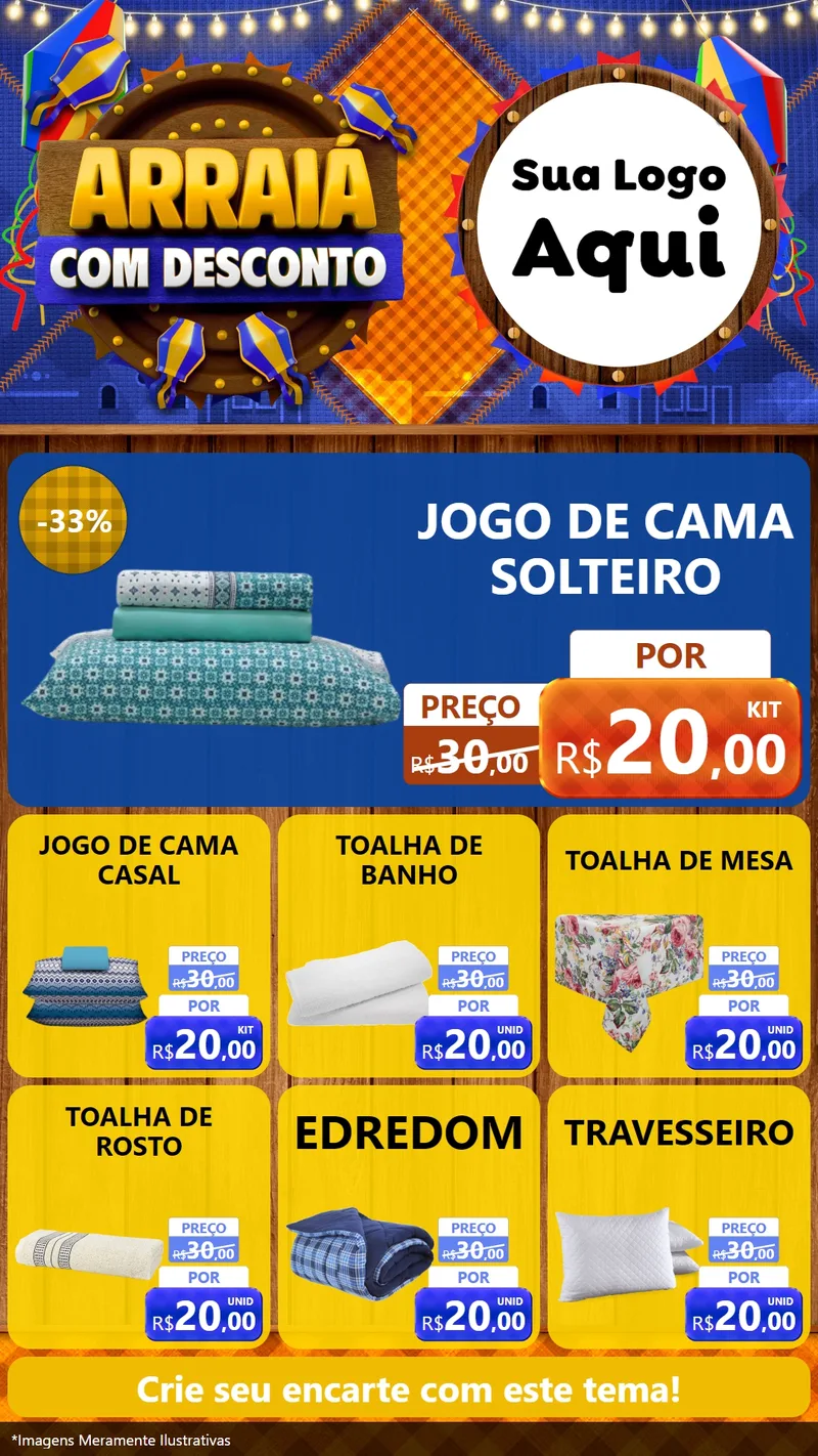 Modelo de Rede Social para Stories com o tema Arraiá Com Desconto para Cama, Mesa e Banho