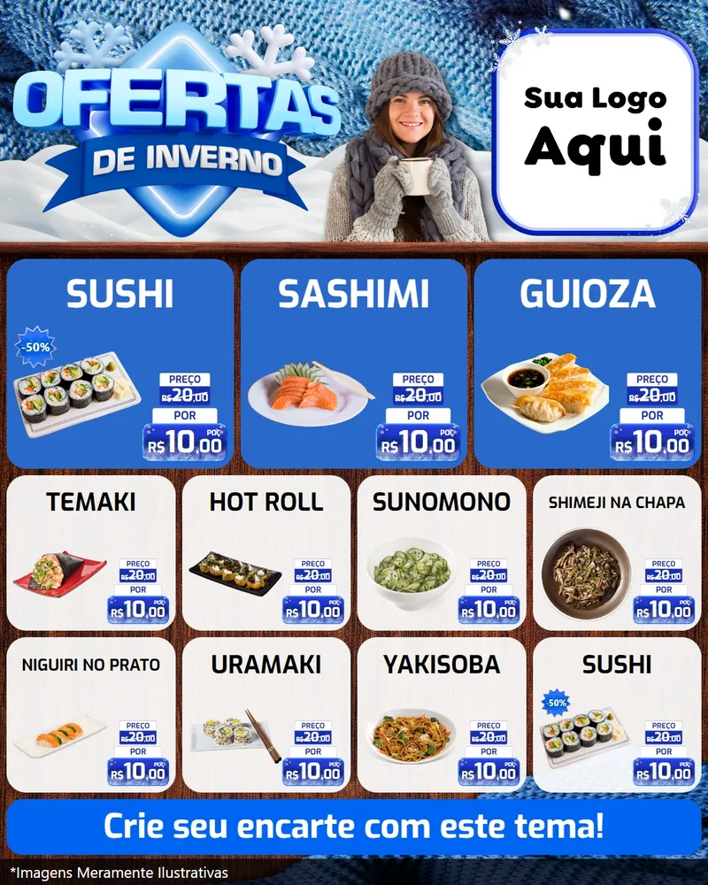 Modelo de Rede Social para Feed Instagram com o tema Ofertas de Inverno para Comida japonesa