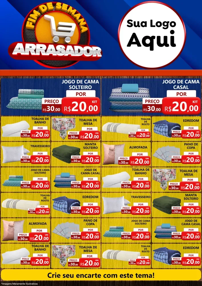 Modelo de Encarte para Encarte A4 Vertical com o tema Fim De Semana Arrasador para Cama, Mesa e Banho