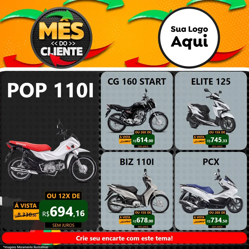 Modelo de Rede Social para Feed Facebook com o tema Mês do Cliente para Concessionaria de Motos