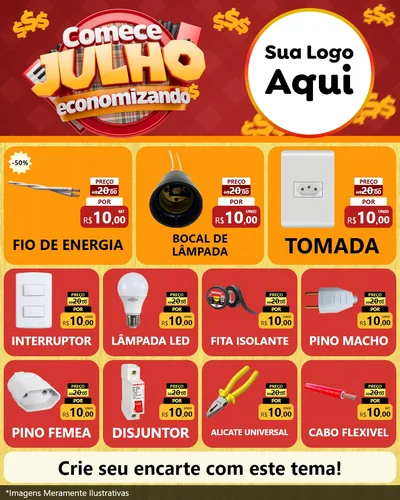 Modelo de Rede Social para Feed Instagram com o tema Comece Julho Economizando para Materiais Elétricos