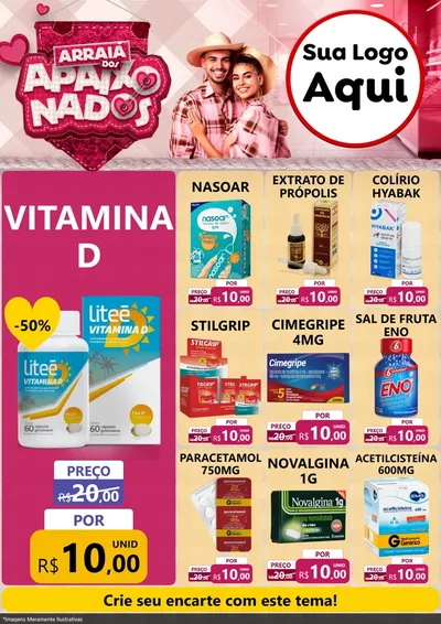 Modelo de Encarte para Encarte A4 Vertical com o tema Arraiá dos Apaixonados - Junina para Farmácia