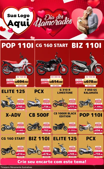 Modelo de Encarte para Encarte Grande com o tema Dia Dos Namorados para Concessionaria de Motos