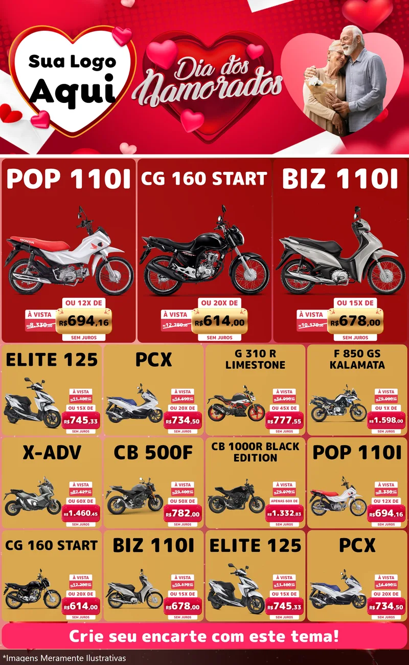 Modelo de Encarte para Encarte Grande com o tema Dia Dos Namorados para Concessionaria de Motos