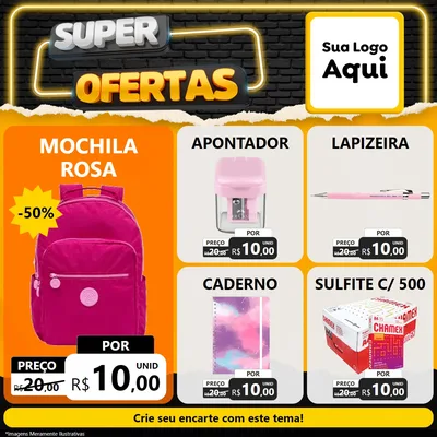 Modelo de Rede Social para Feed Facebook com o tema Super Ofertas para Papelaria
