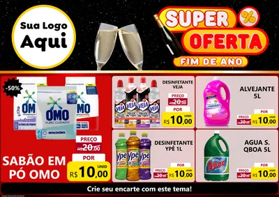 Modelo de Encarte para Encarte A4 Horizontal com o tema Super Oferta Fim de Ano para Produtos de Limpeza