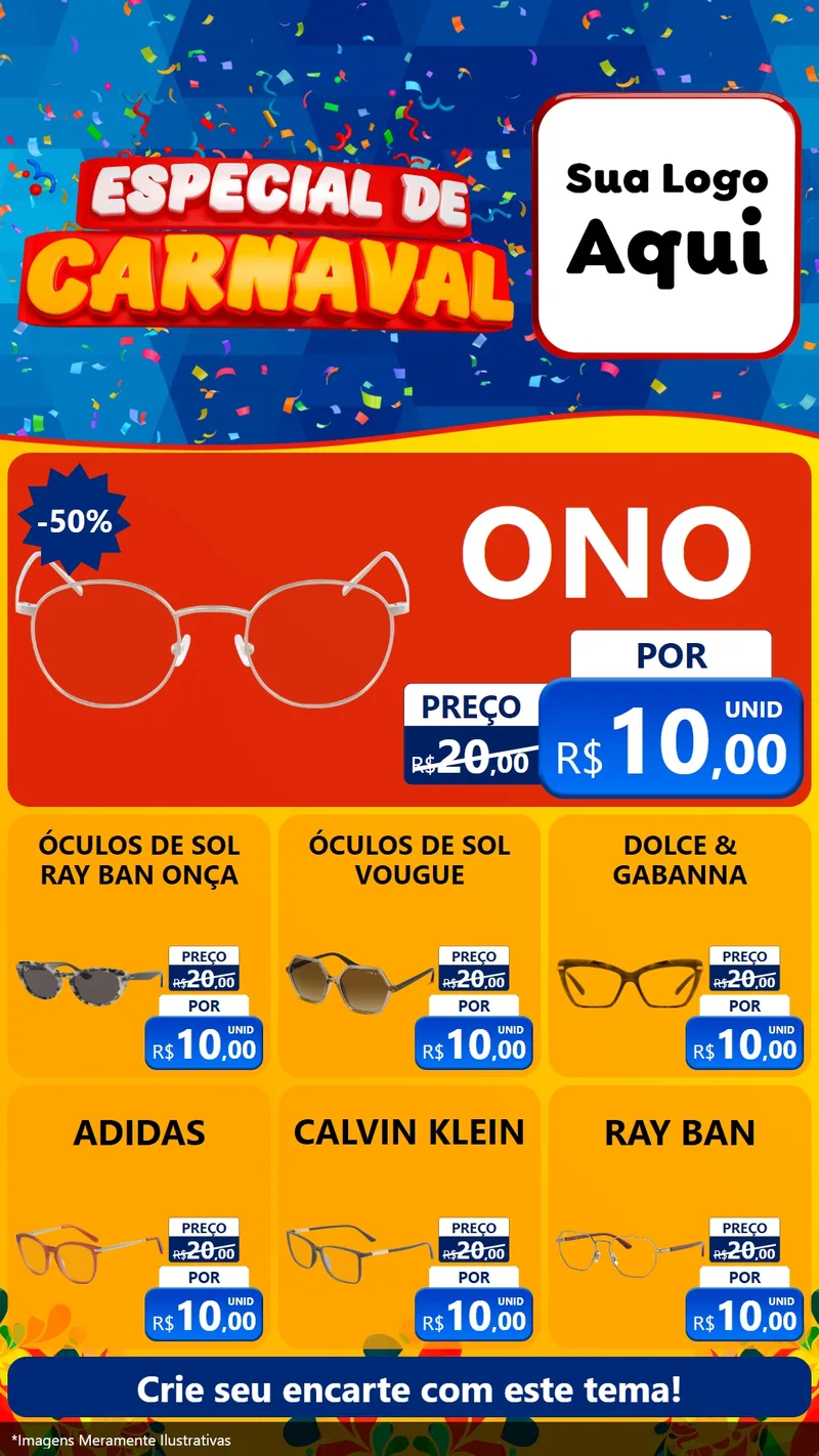 Modelo de Rede Social para Stories com o tema Especial de Carnaval para Óticas