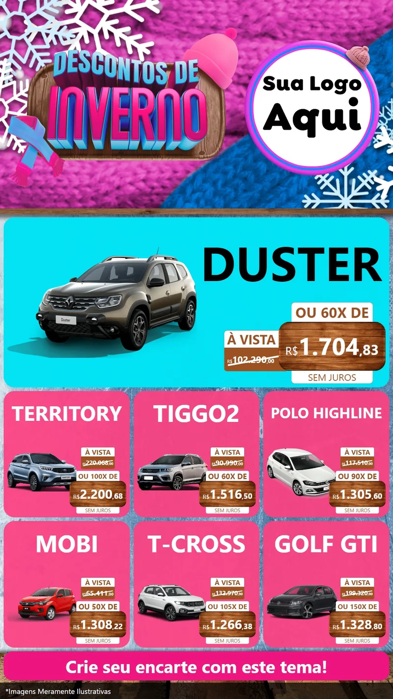 Modelo de Rede Social para Stories com o tema Descontos de Inverno para Concessionaria de Carros