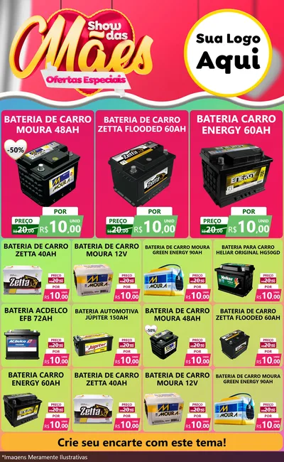 Modelo de Encarte para Encarte Grande com o tema Show das Mães - Ofertas Especiais para Baterias Elétricas