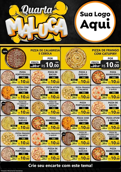 Modelo de Encarte para Encarte A4 Vertical com o tema Quarta Maluca para Pizzaria