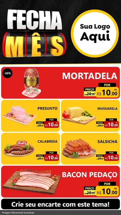 Modelo de TV para TV Vertical com o tema Fecha Mês para Frios e Laticínios