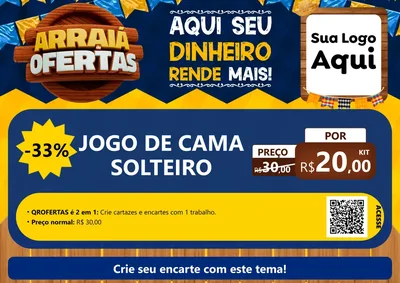 Modelo de Cartaz para Cartaz A4 Horizontal com o tema Arraiá de Ofertas - Junina para Cama, Mesa e Banho