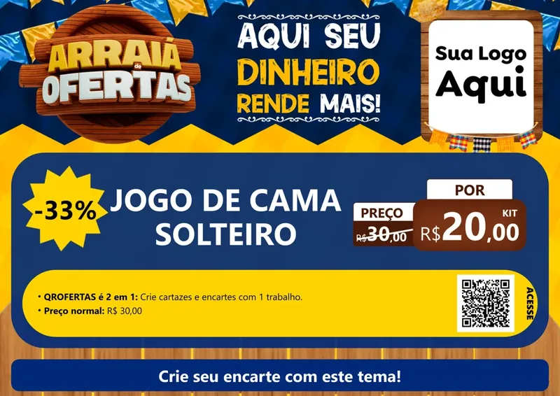 Modelo de Cartaz para Cartaz A4 Horizontal com o tema Arraiá de Ofertas - Junina para Cama, Mesa e Banho