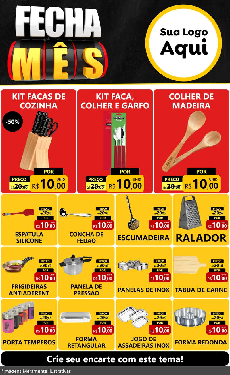 Modelo de Encarte para Encarte Grande com o tema Fecha Mês para Utilidades Domésticas