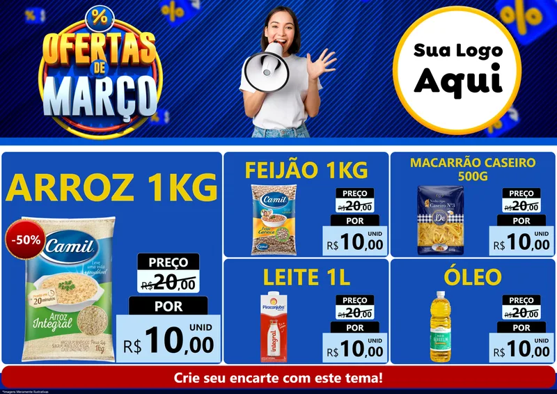 Modelo de Encarte para Encarte A4 Horizontal com o tema Ofertas de Março para Supermercado