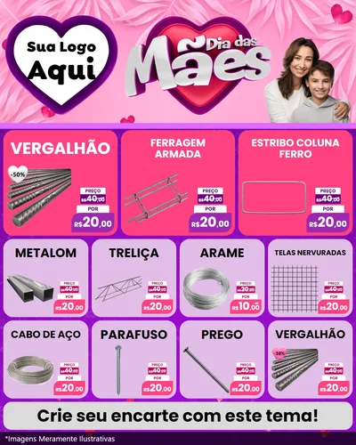 Modelo de Rede Social para Feed Instagram com o tema Dia das Mães para Ferragens