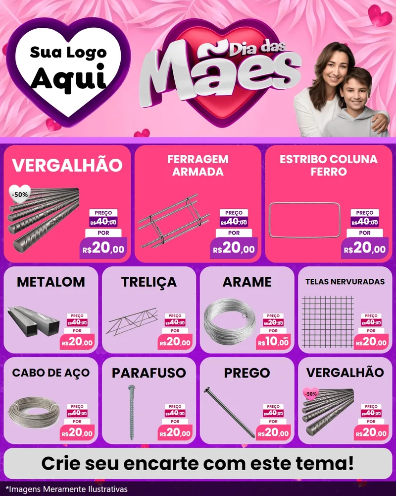 Modelo de Rede Social para Feed Instagram com o tema Dia das Mães para Ferragens