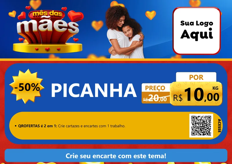Modelo de Cartaz para Cartaz A4 Horizontal com o tema Mês das Mães para Açougue