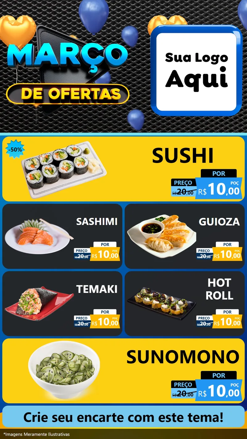 Modelo de TV para TV Vertical com o tema Março de Ofertas para Comida japonesa