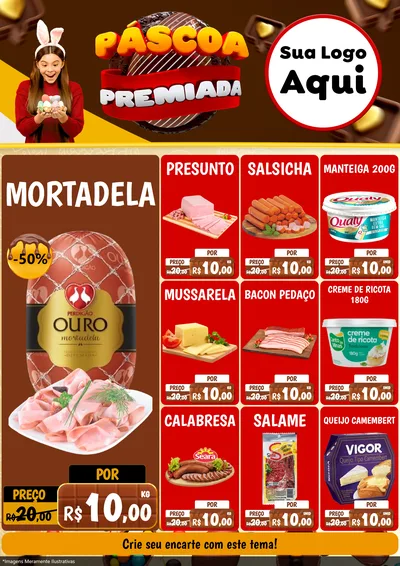 Modelo de Encarte para Encarte A4 Vertical com o tema Páscoa Premiada para Frios e Laticínios