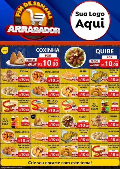 Modelo de Encarte para Encarte A4 Vertical com o tema Fim De Semana Arrasador para Salgadaria