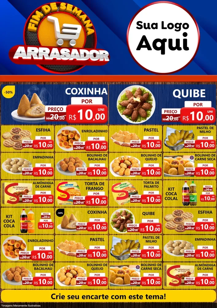 Modelo de Encarte para Encarte A4 Vertical com o tema Fim De Semana Arrasador para Salgadaria